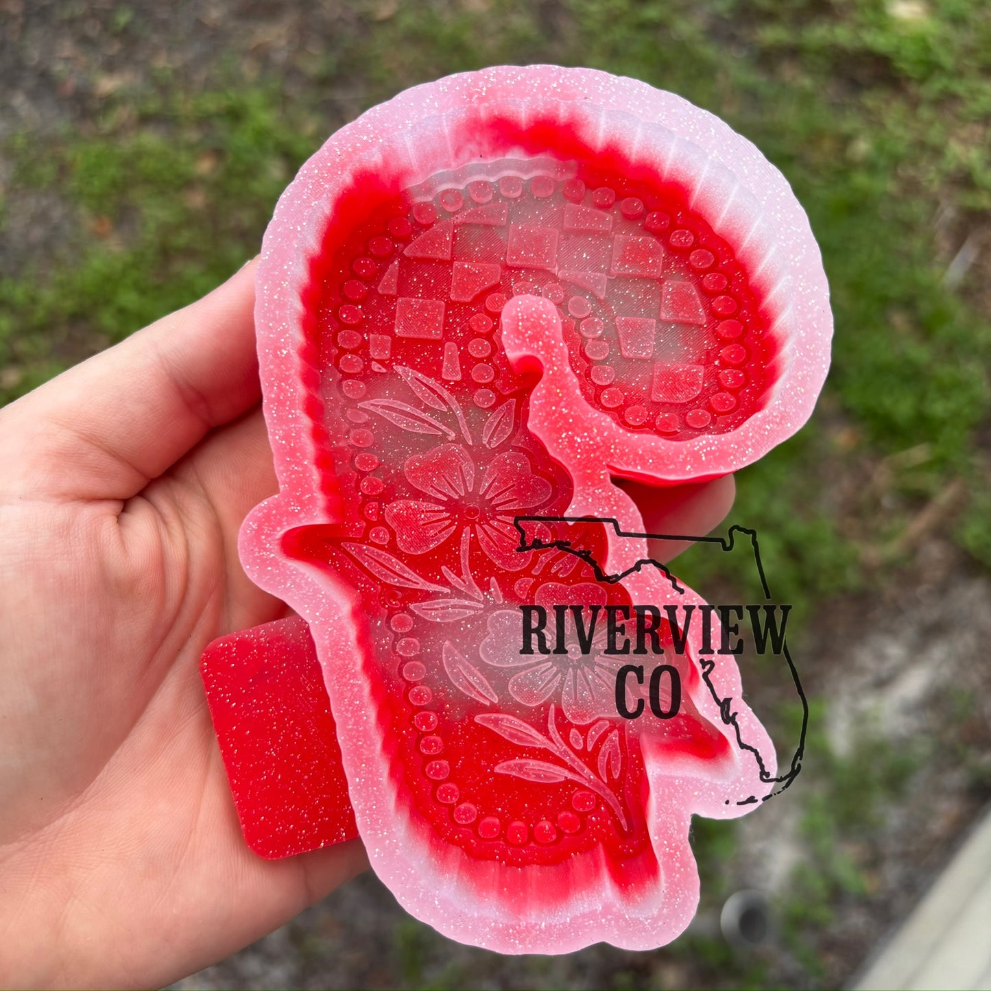 Checkered Candy cane with tooled leather flower car freshie mold