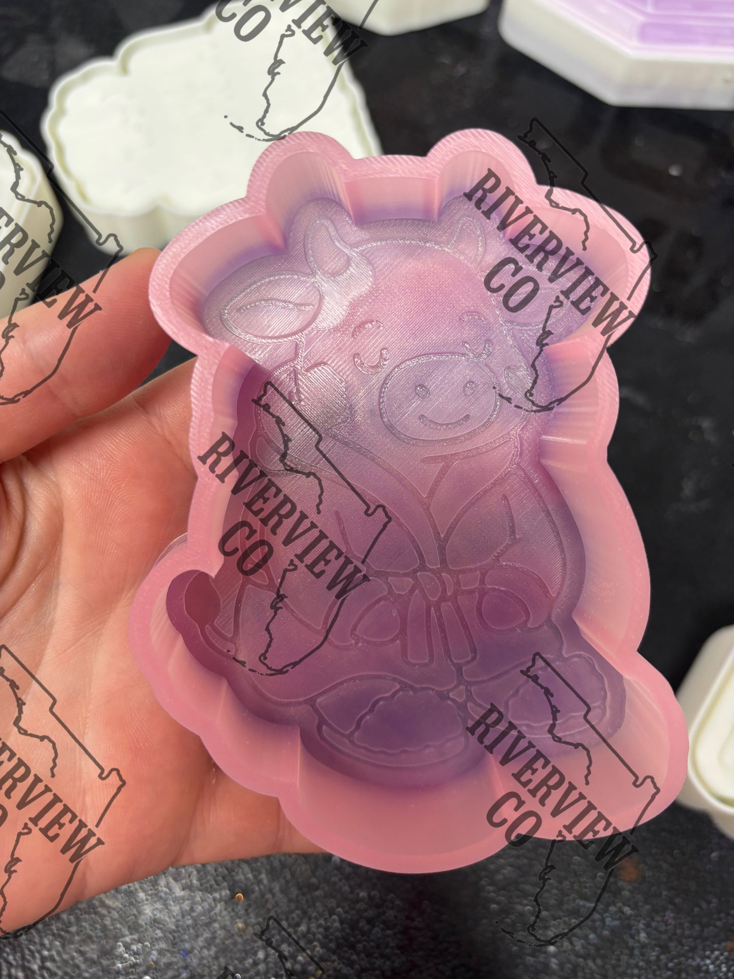 Sleepy Cow in robe and slippers car freshie mold