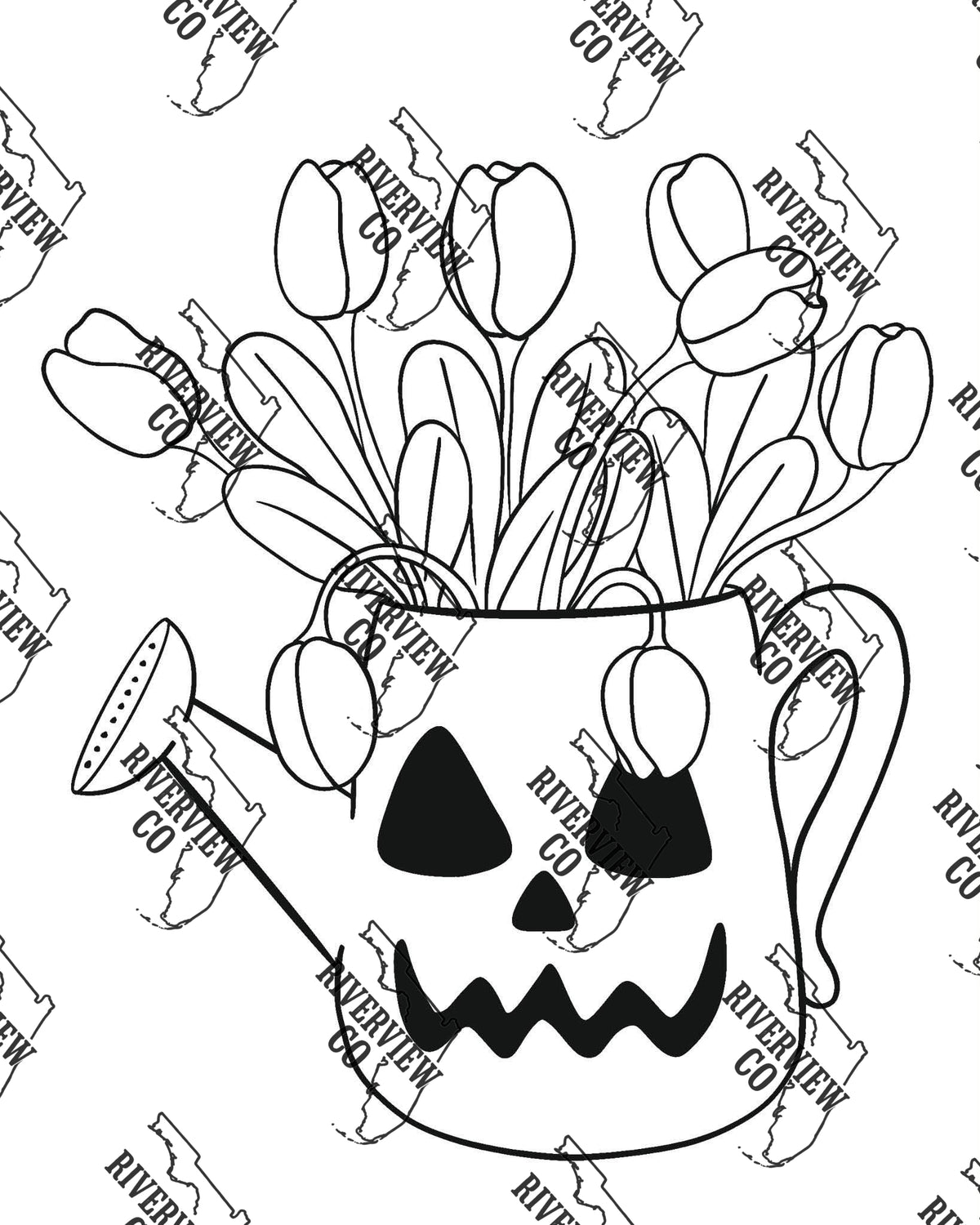 Jack-o’-lantern watering can with flowers car freshie mold Halloween