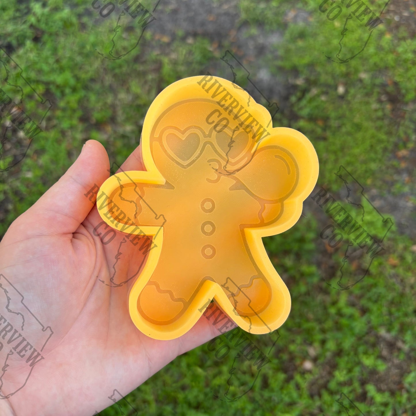 Gingerbread with heart glasses blowing bubble car freshie mold