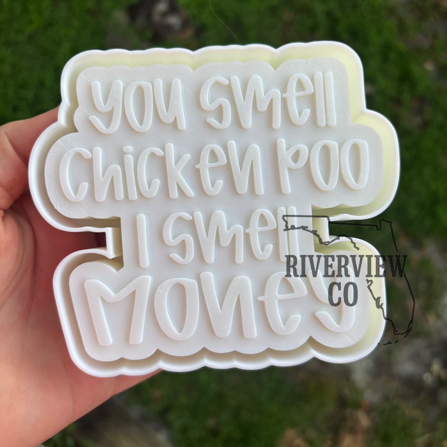 You smell chicken poo I smell money car freshie mold