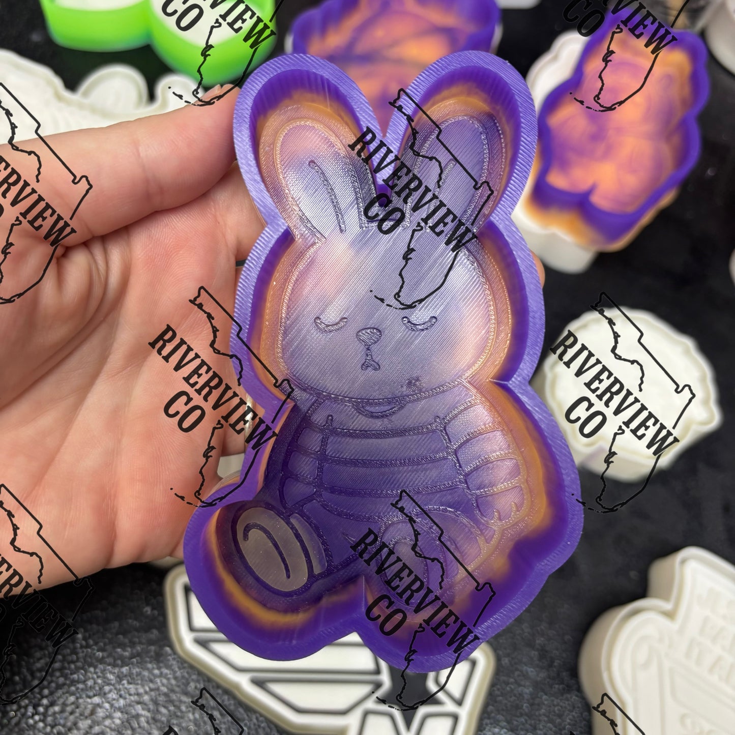 Sleeping bunny with striped pjs car freshie mold