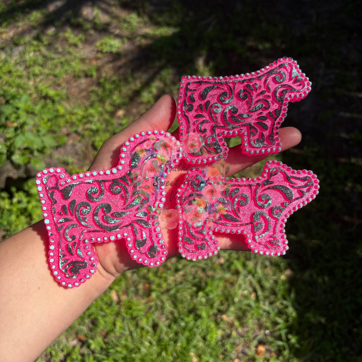 Tooled leather show pig car freshie mold