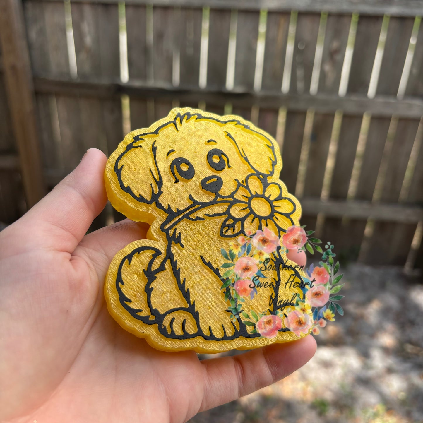 Dog with flower car freshie mold