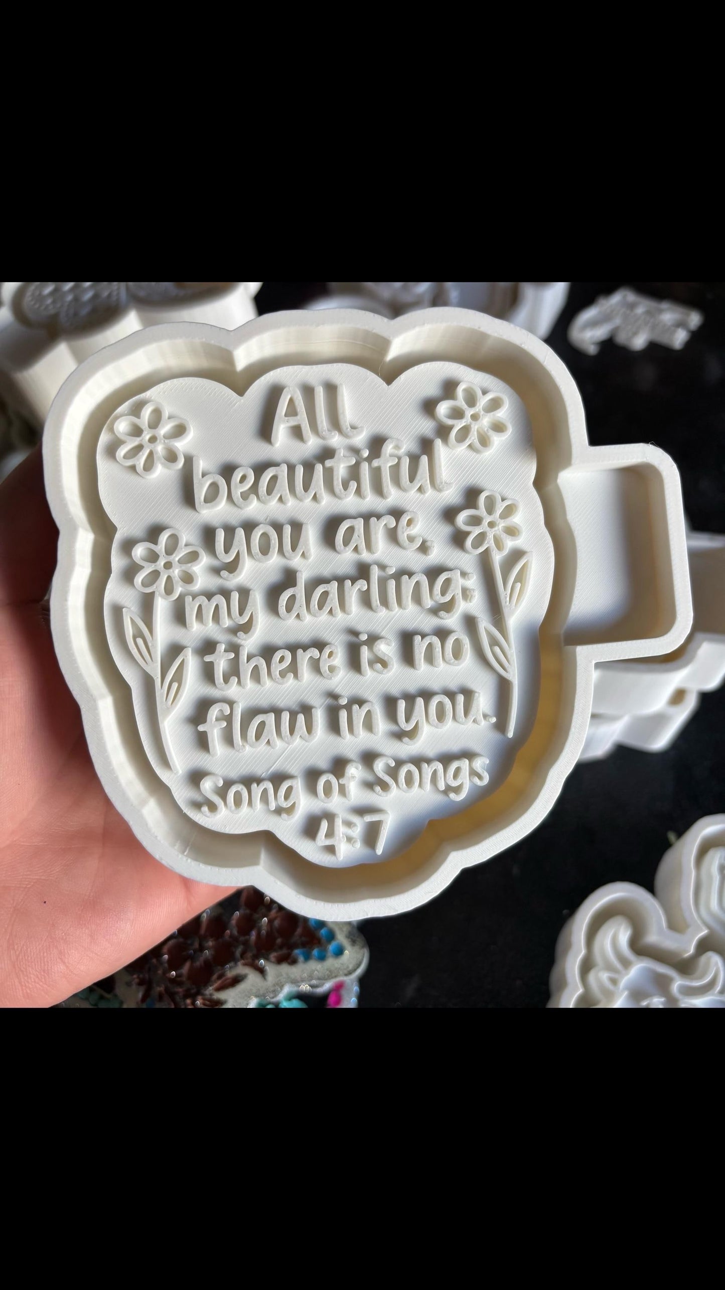 All beautiful you are my darling there is no flaw in you Songs of songs 4:7 car freshie mold songs of Solomon bible verse