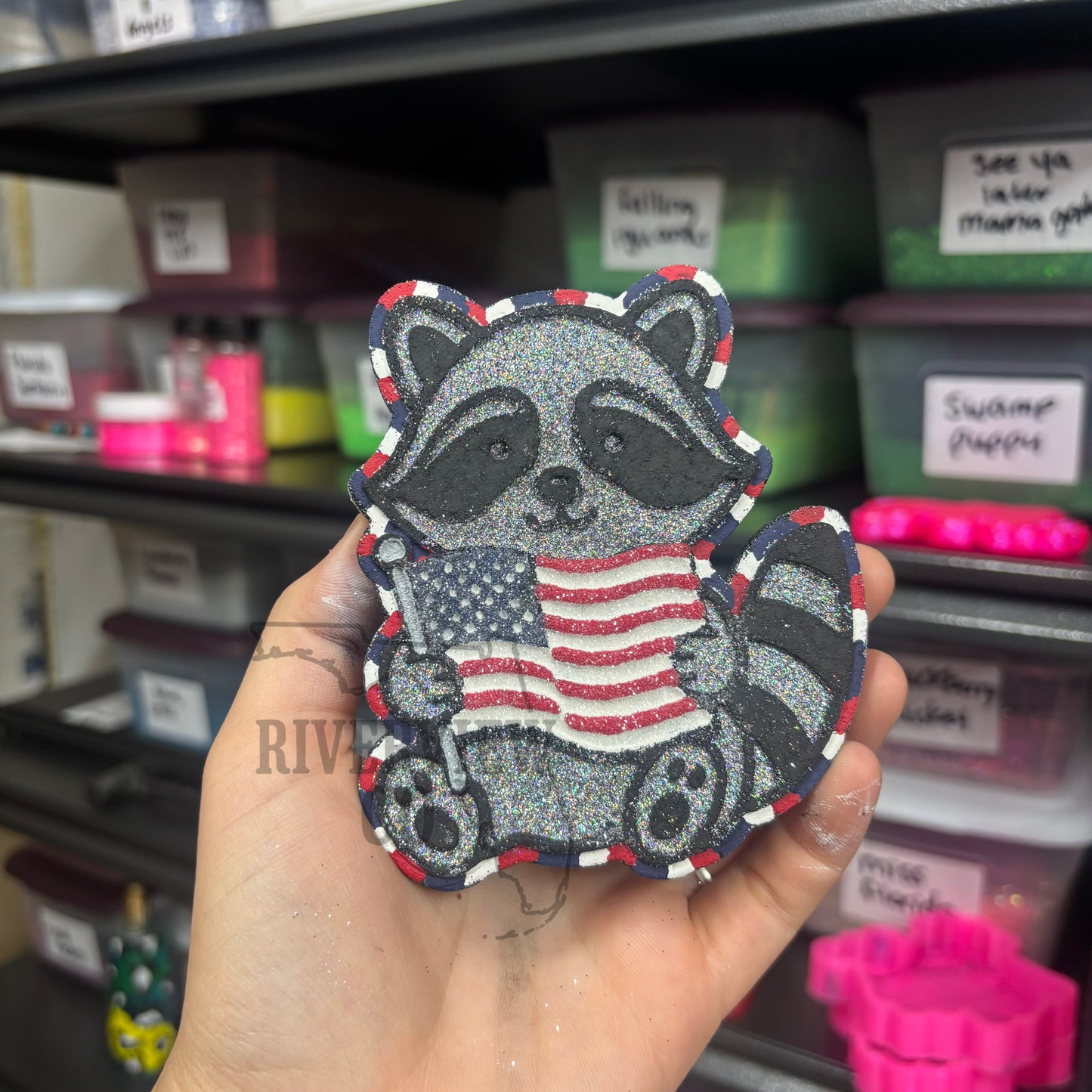 Raccoon with flag car freshie mold USA