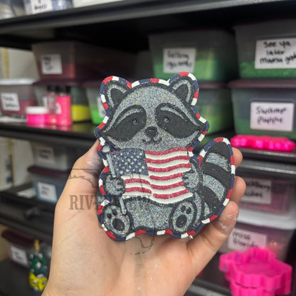 Raccoon with flag car freshie mold USA