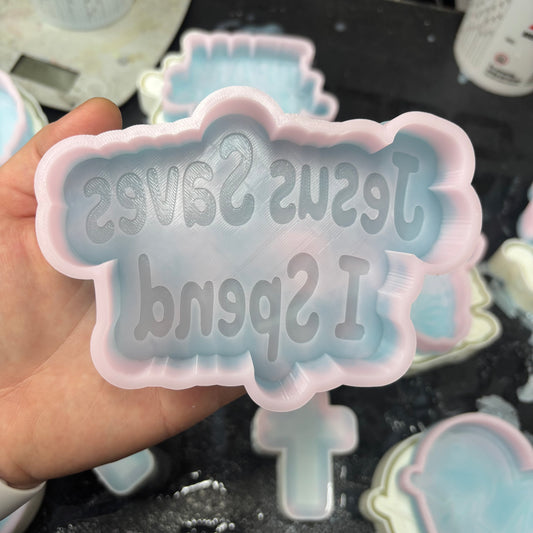 Jesus saves I spend car freshie mold