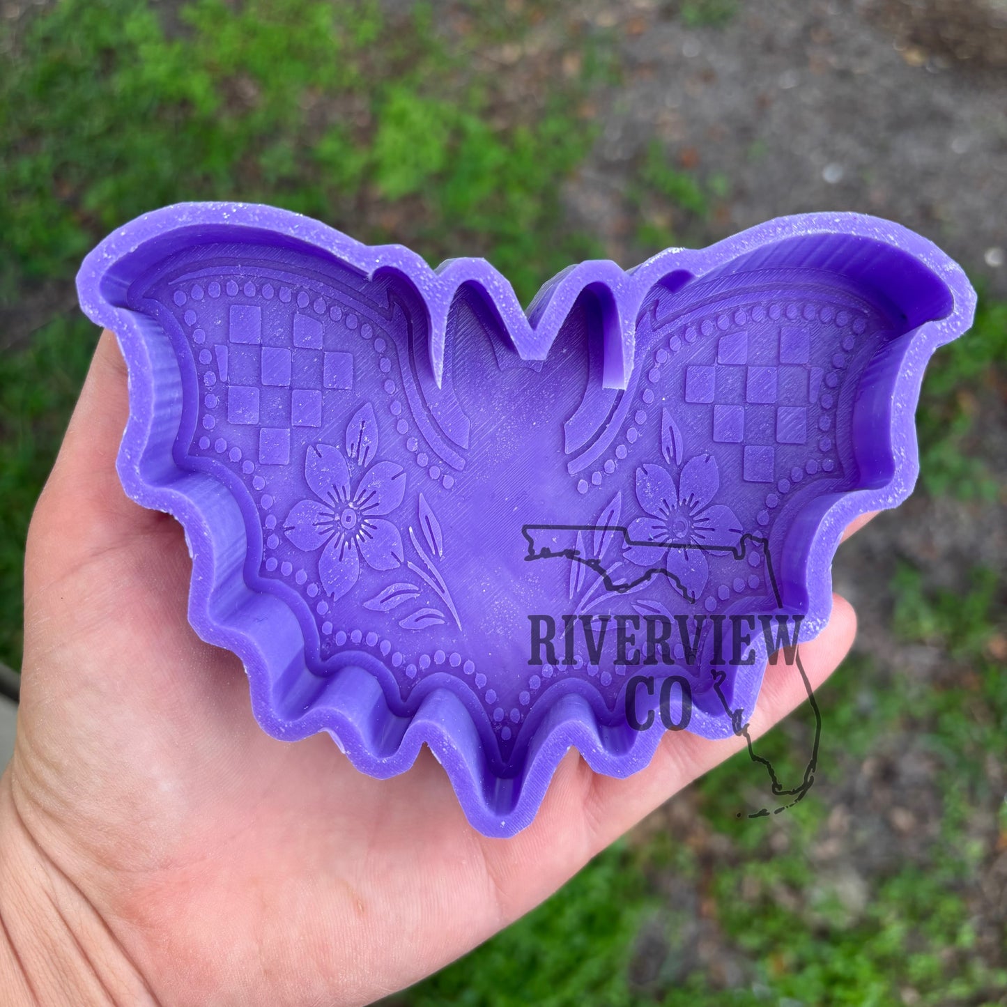 Checkered bat flower tooled leather car freshie mold