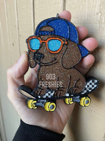 Dog on skateboard car freshie mold