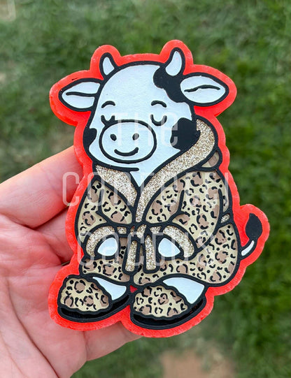 Sleepy Cow in robe and slippers car freshie mold