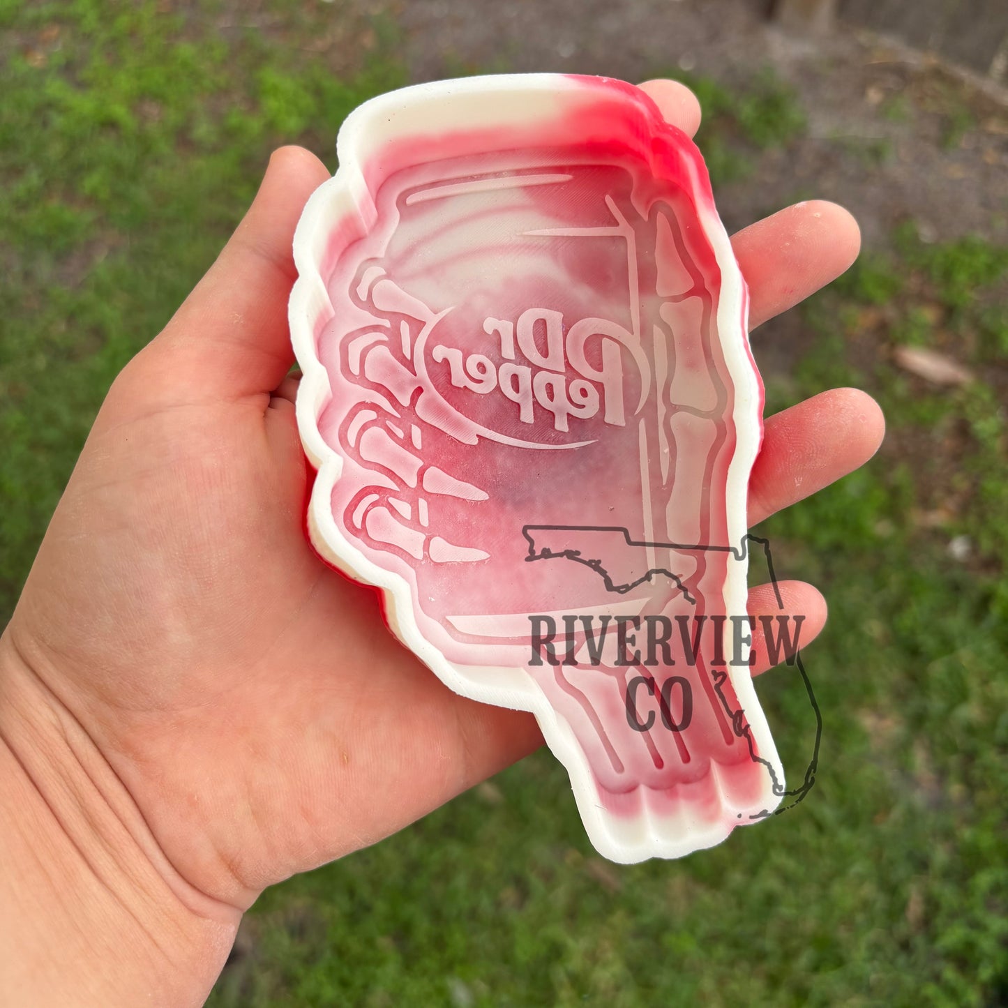 NEW UPDATED skeleton hand holding a can of Dr car freshie mold