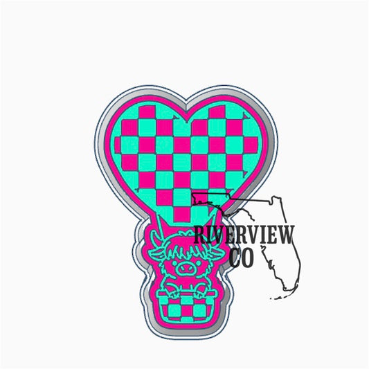 Heart air balloon with highland cow car freshie mold
