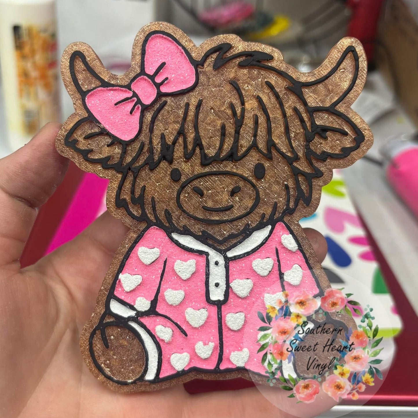 Highland cow with heart pajamas car freshie mold