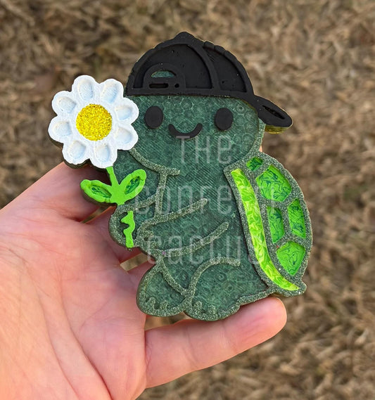 Turtle with flower and cap car freshie mold