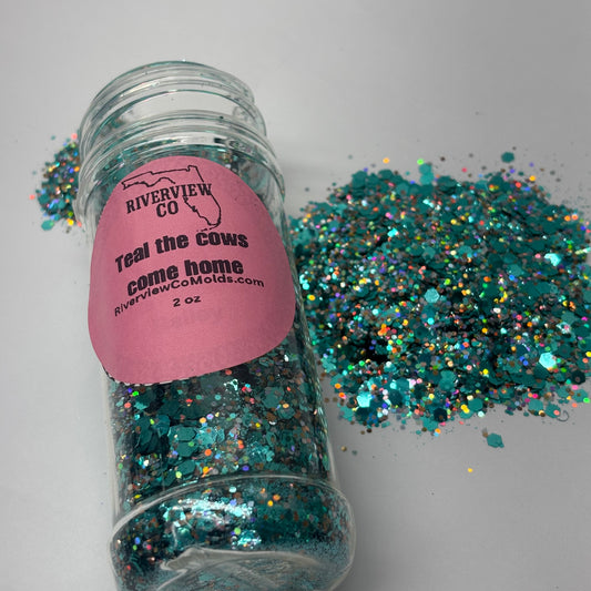 Teal the cows come home chunky glitter