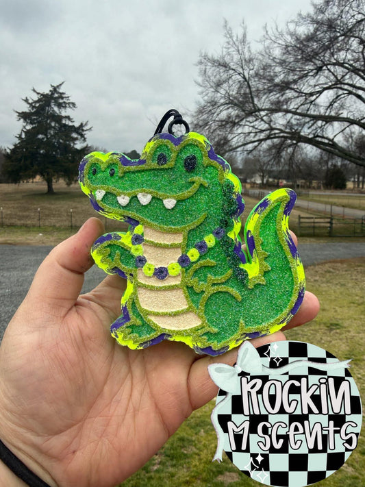 Gator with Mardi Gras beads car freshie mold