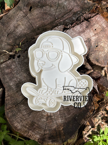 Dog on skateboard car freshie mold