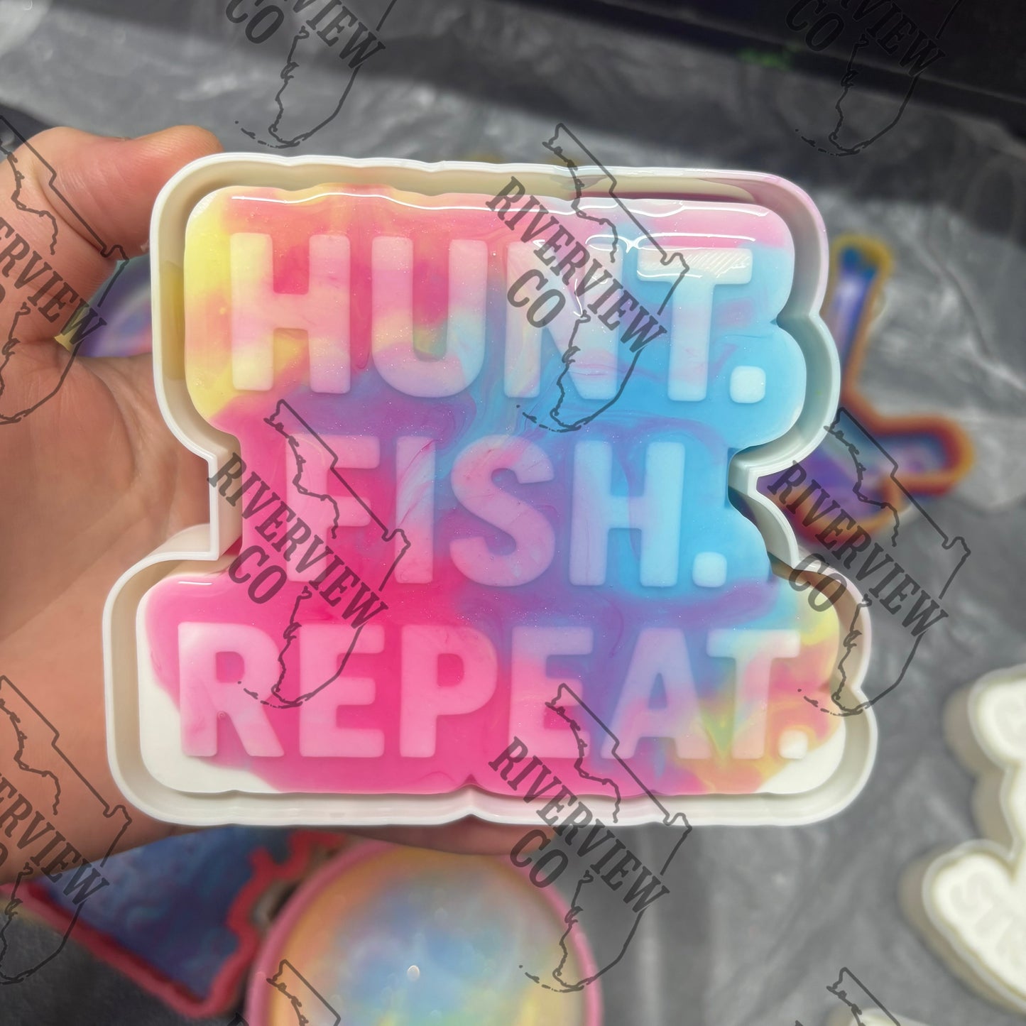 Hunt fish repeat car freshie mold