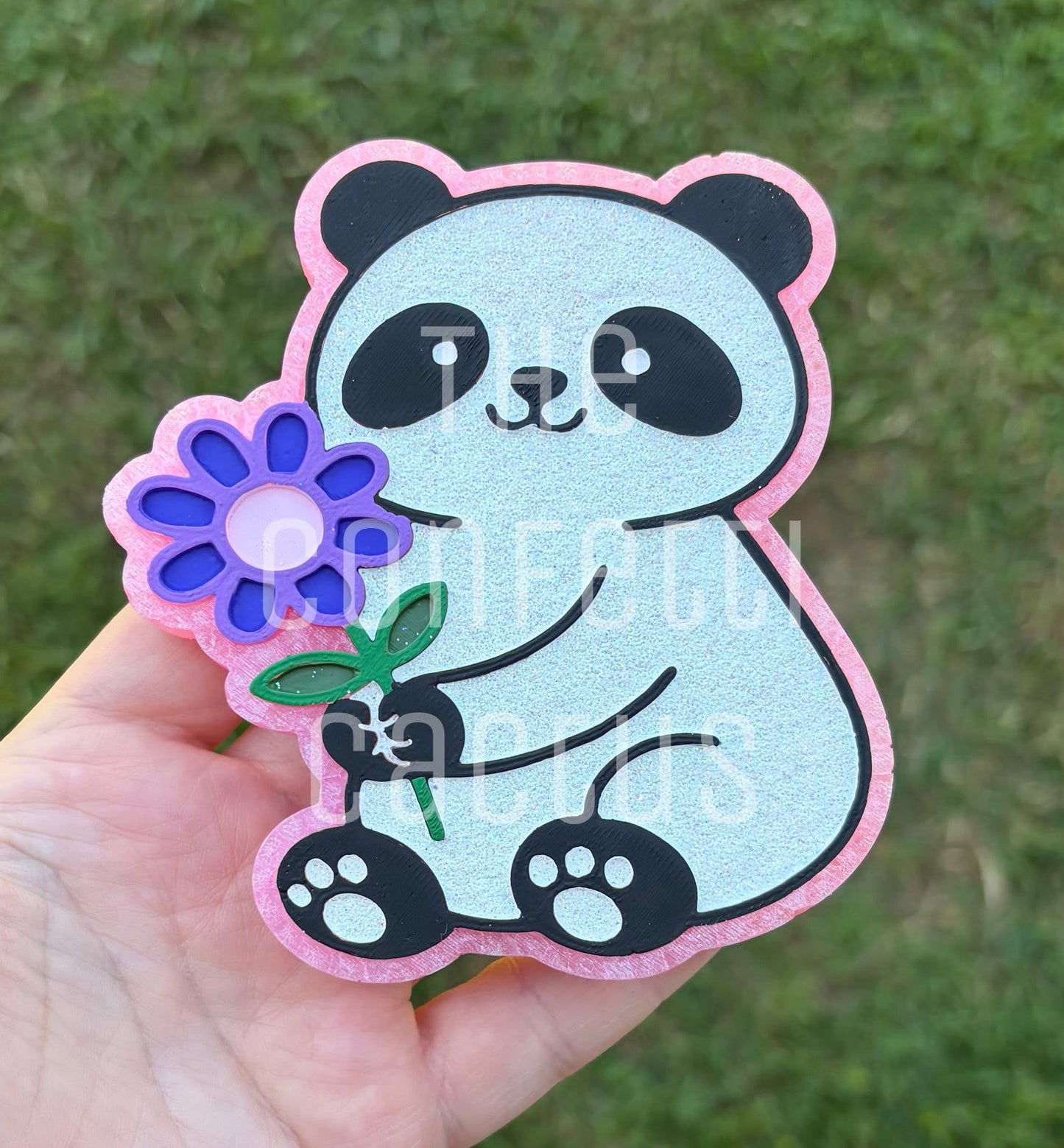 Panda holding flower car freshie mold
