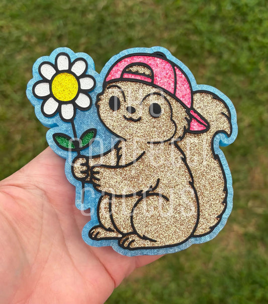 Squirrel holding flower car freshie mold
