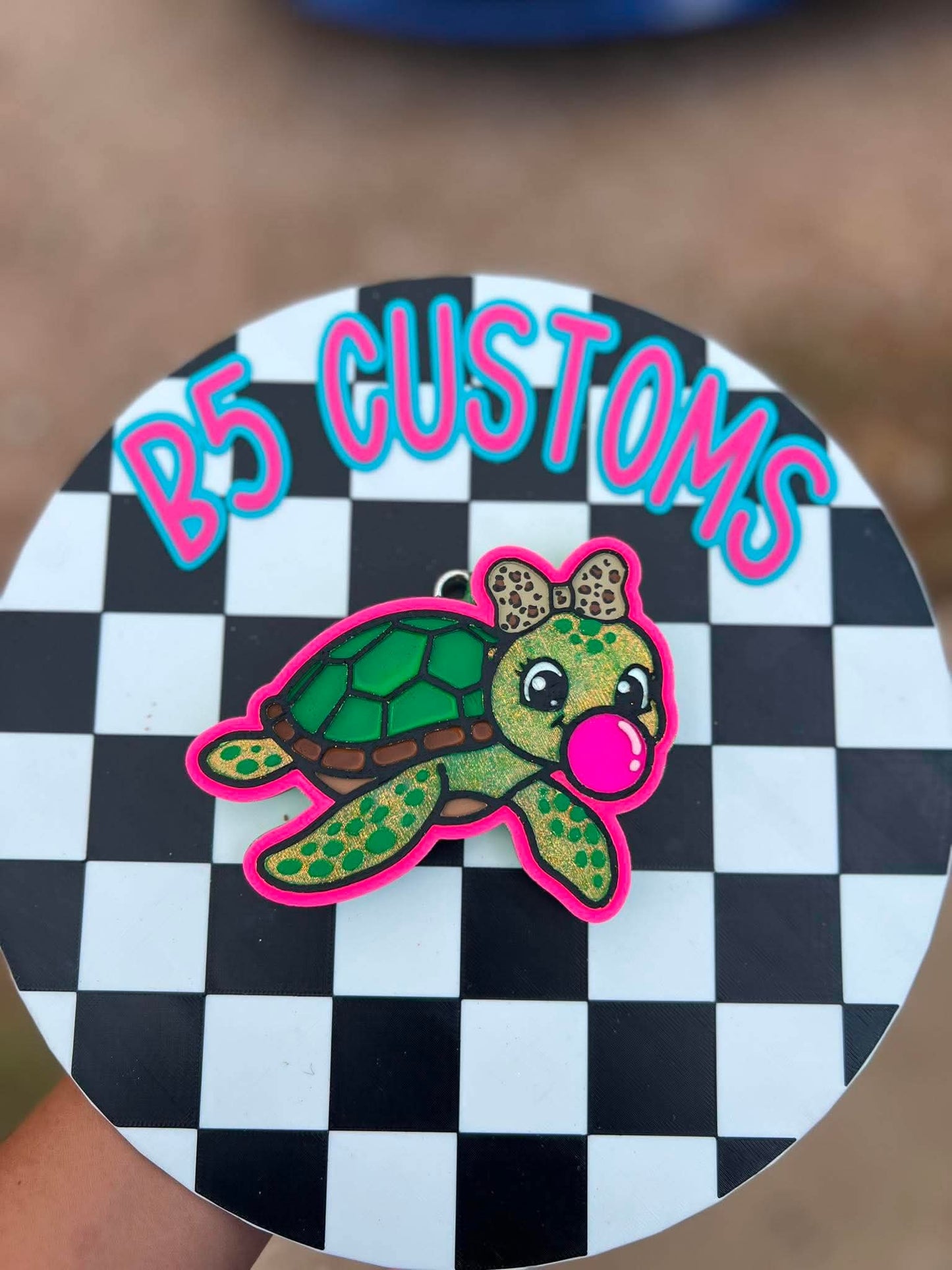 Turtle with bow blowing a bubble car freshie mold