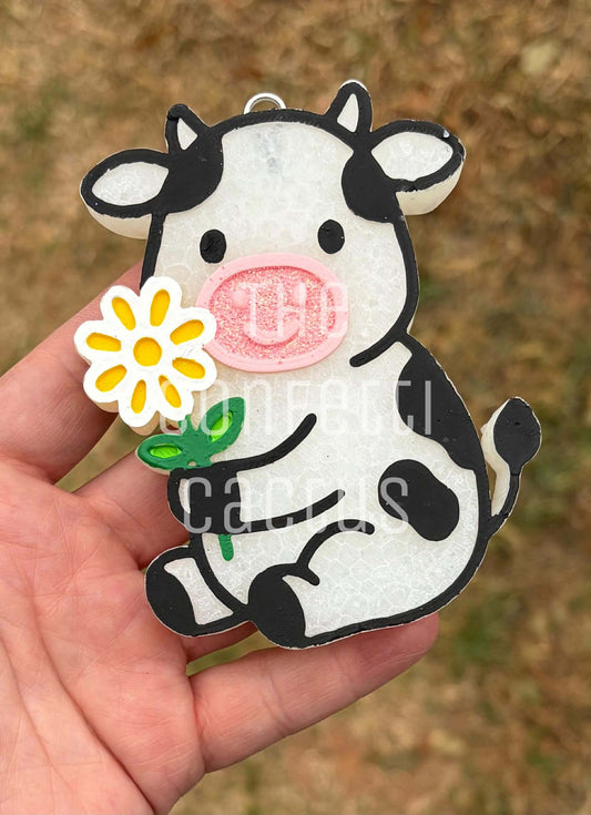 Cow with flower and cap car freshie mold