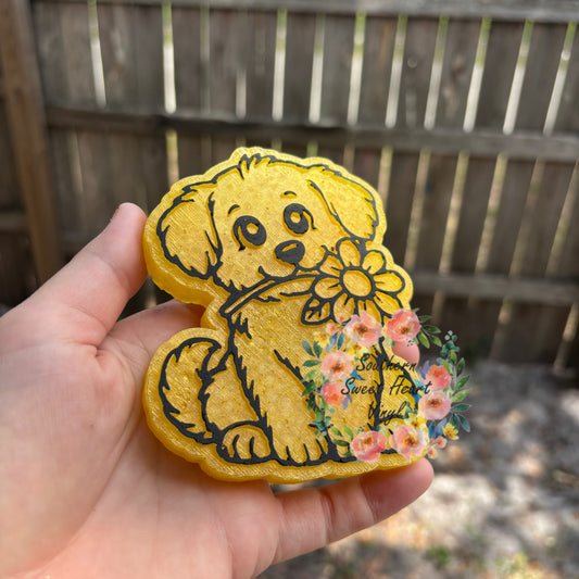 Dog with flower car freshie mold