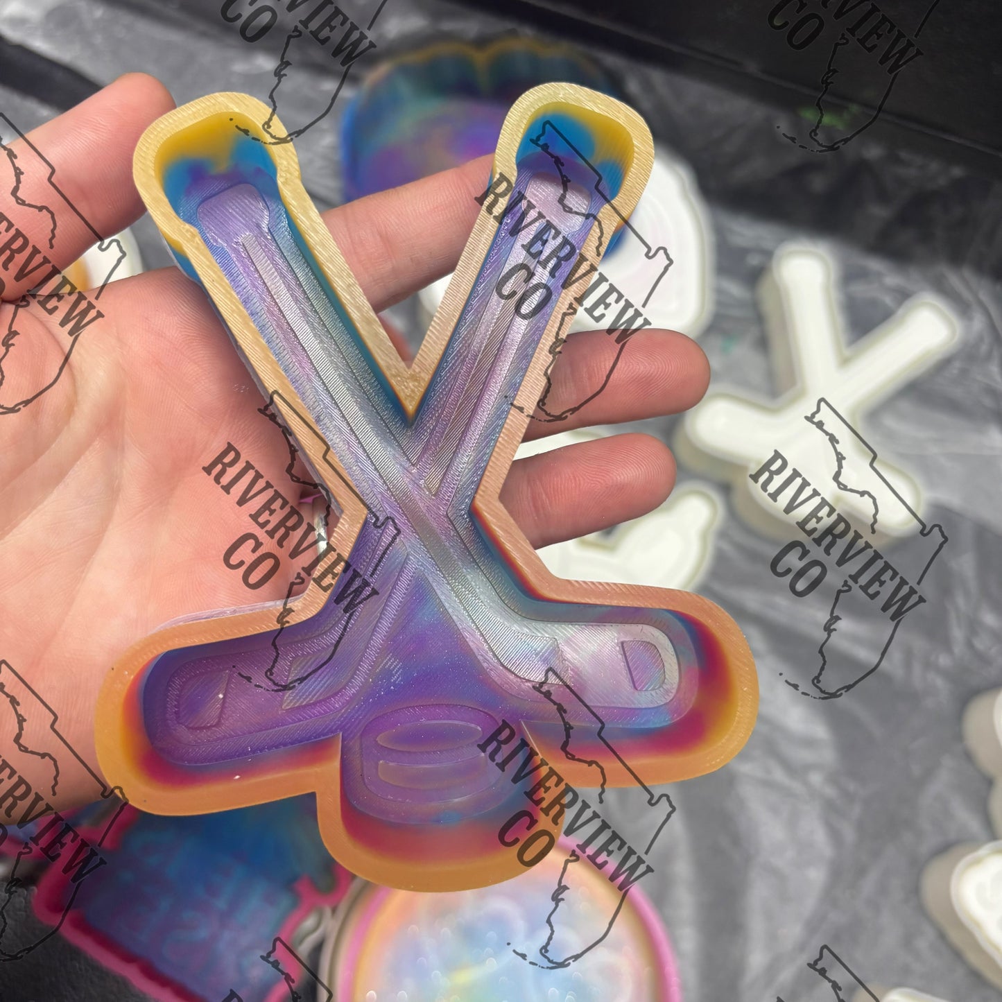 Hockey stick and puck sports car freshie mold