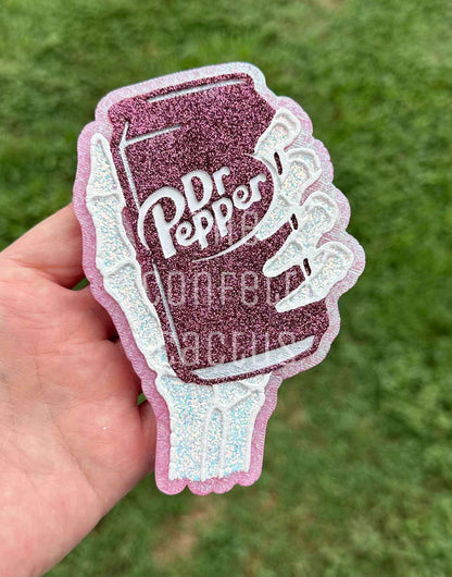NEW UPDATED skeleton hand holding a can of Dr car freshie mold