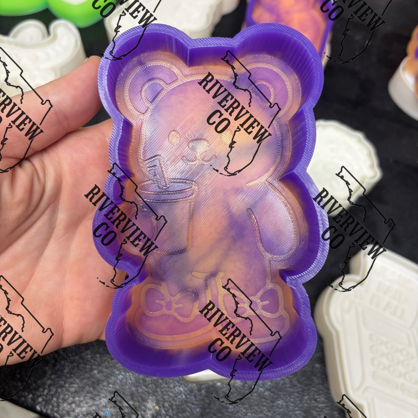 Cute bear with drink car freshie mold