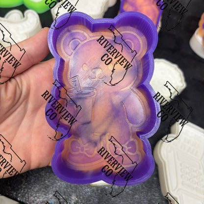Cute bear with drink car freshie mold