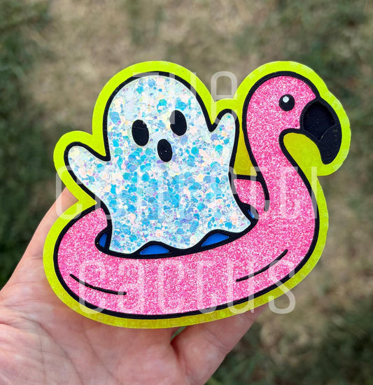 Summerween ghost in flamingo floaty car freshies mold