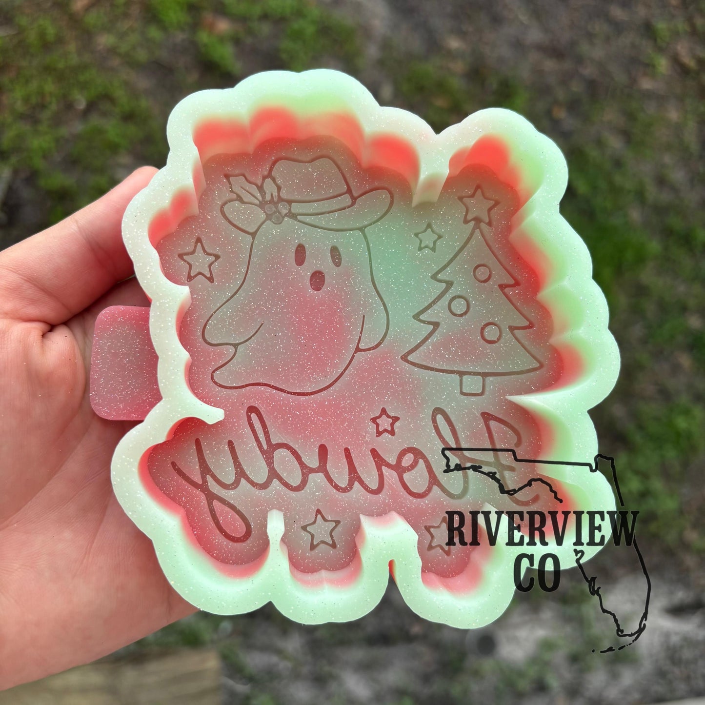 Howdy Christmas car freshie mold with Christmas tree and cowboy ghost