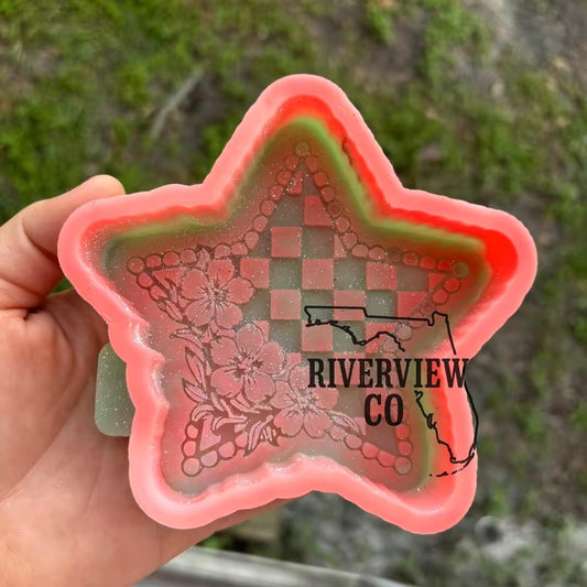 Checkered Star flower tooled leather car freshie mold