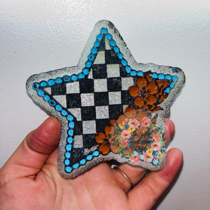 Checkered Star flower tooled leather car freshie mold