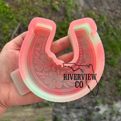 Checkered horse shoe flower tooled leather car freshie mold