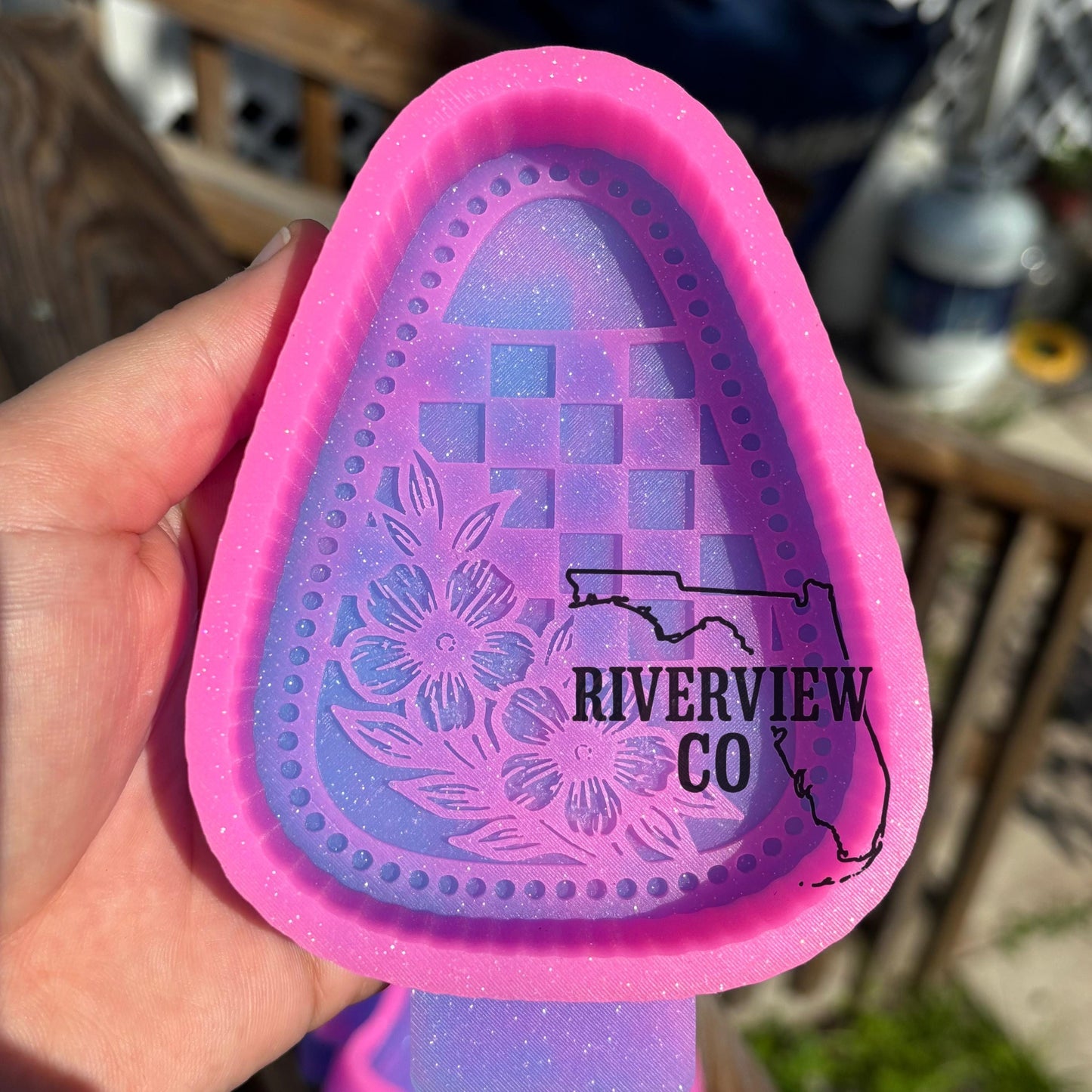 Checkered candy corn flower tooled leather car freshie mold