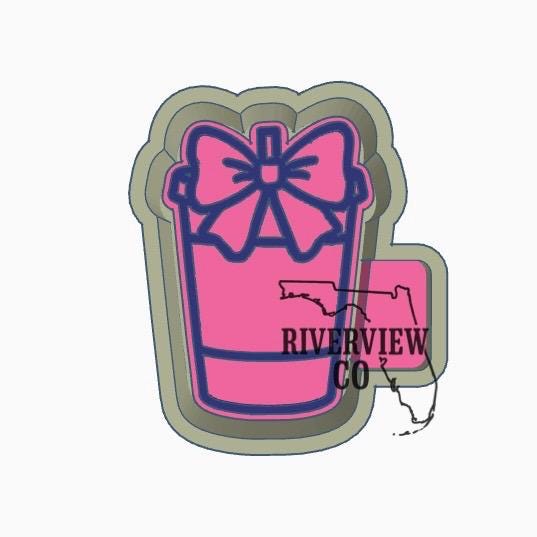 Blank iced coffee Togo cup with cute girly bow car freshie mold ! perfect to add a little circle cardstock photo to !