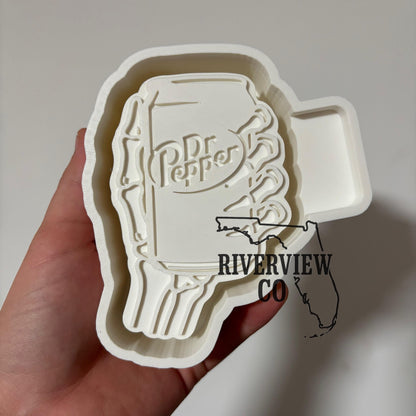 skeleton hand holding a can of Dr car freshie mold