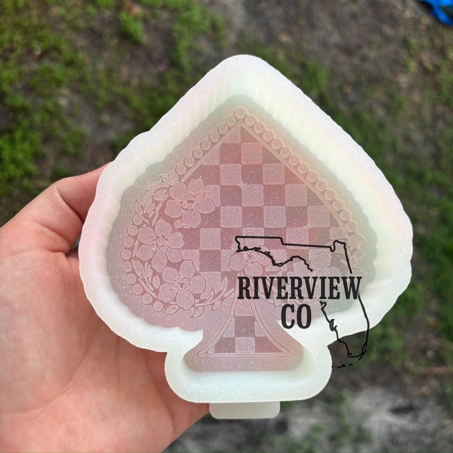 Checkered spade flower tooled leather car freshie mold