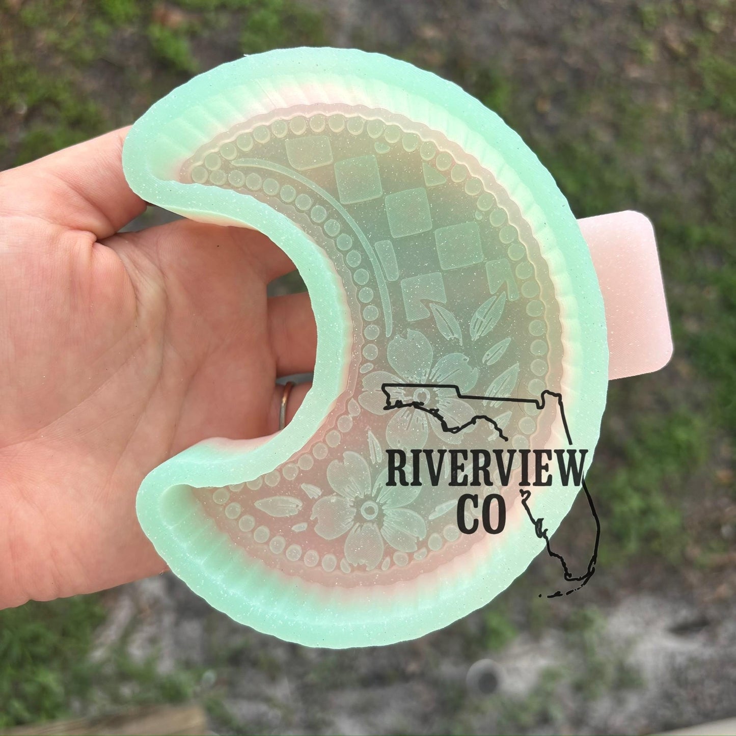 Checkered moon flower tooled leather car freshie mold