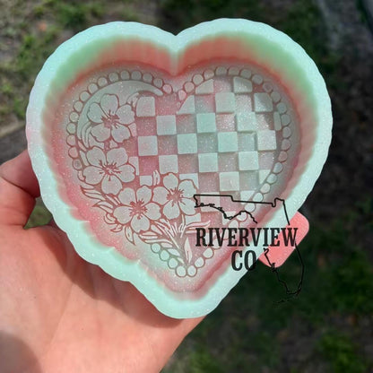 Checkered Heart flower tooled leather car freshie mold