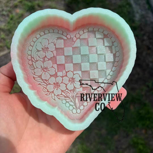 Checkered Heart flower tooled leather car freshie mold