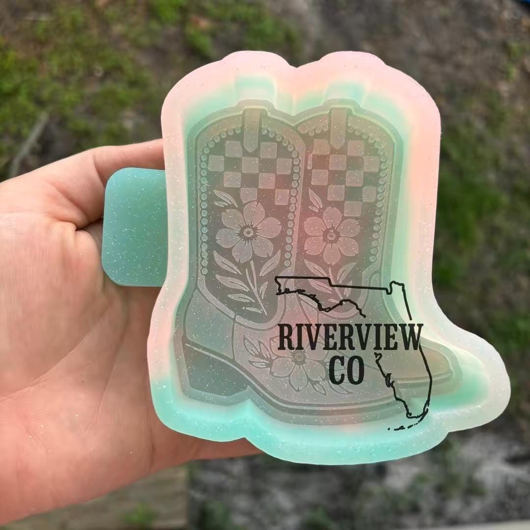 Checkered Cowboy boots flower tooled leather car freshie mold