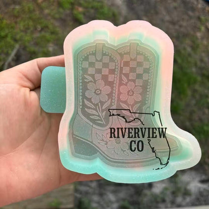 Checkered Cowboy boots flower tooled leather car freshie mold