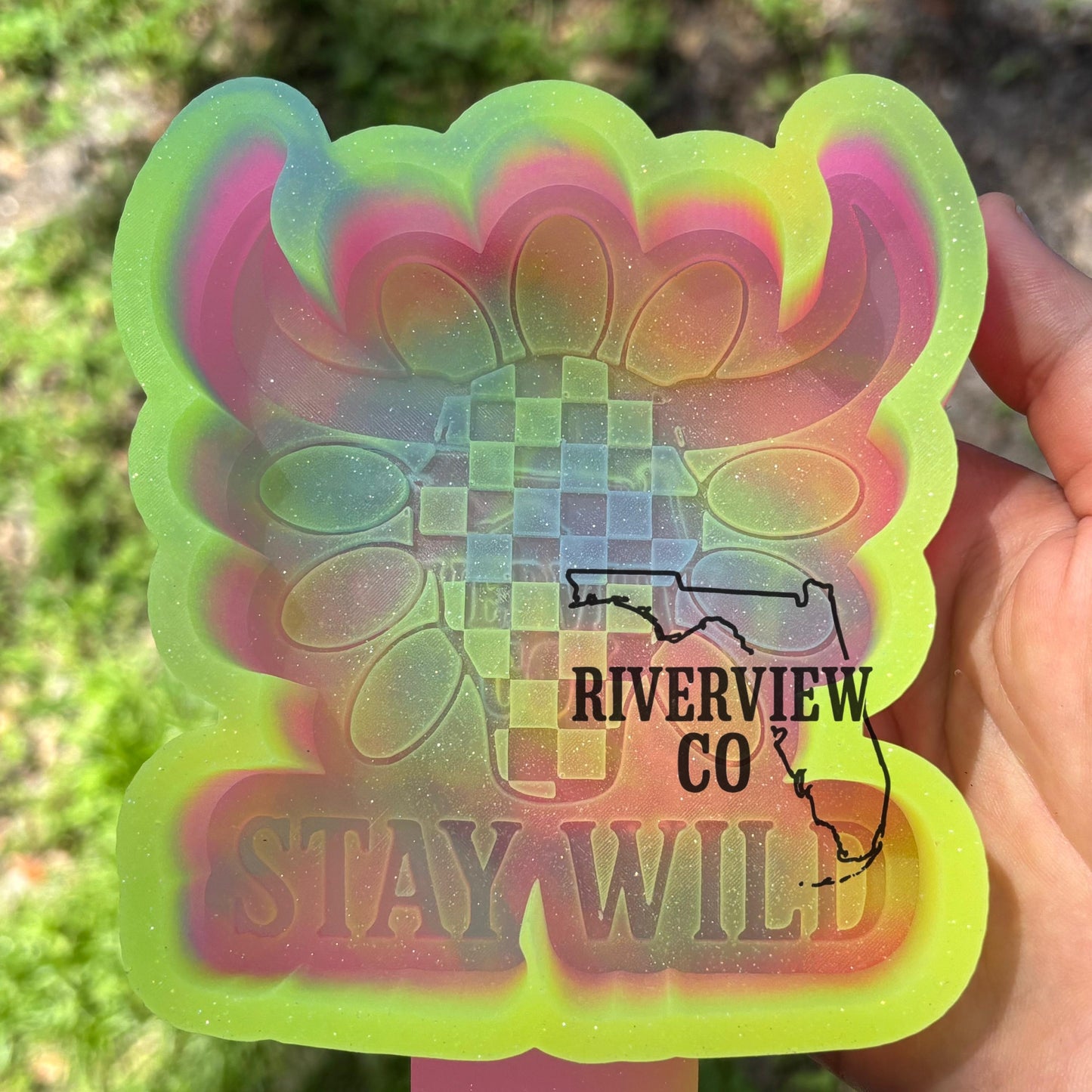 Stay wild checkered bull skull car freshie mold