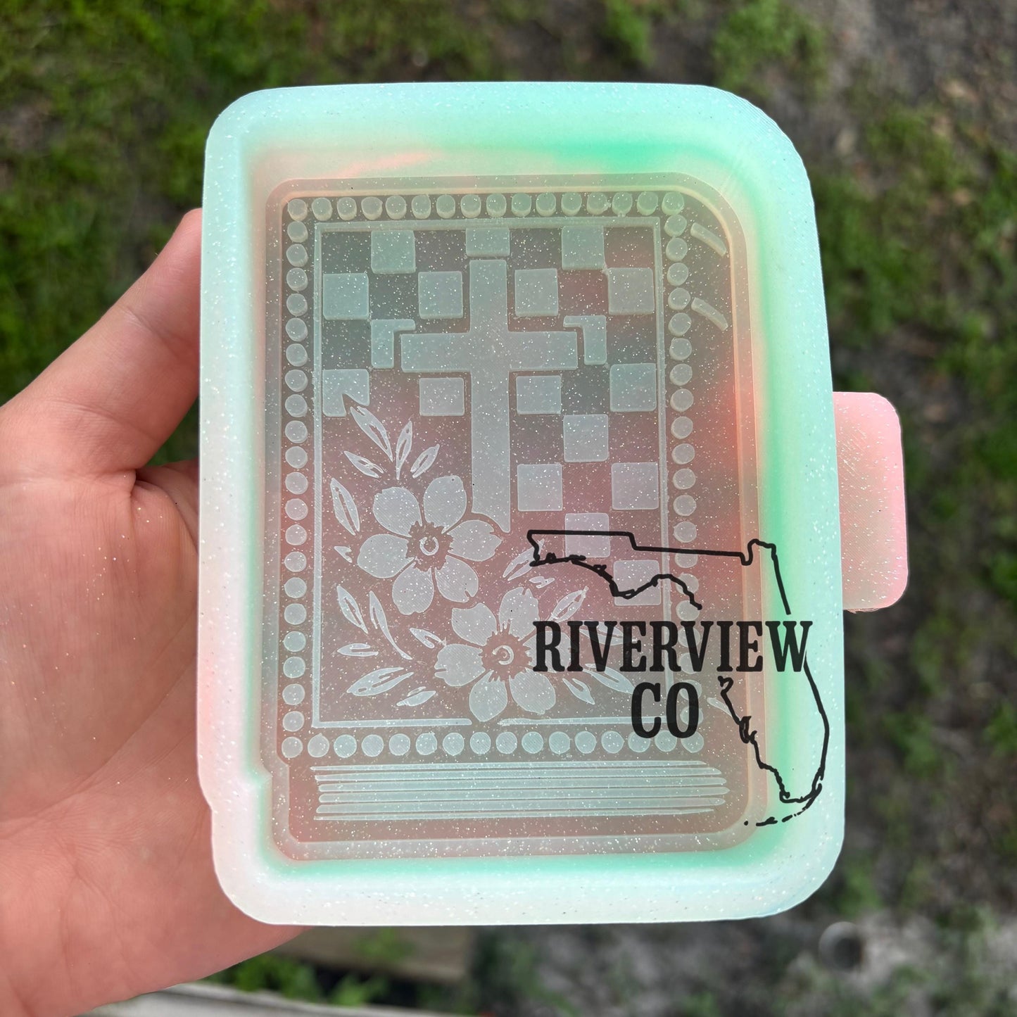 Checkered Bible with tooled leather flowers car freshie mold