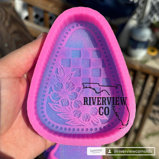 Checkered candy corn flower tooled leather car freshie mold