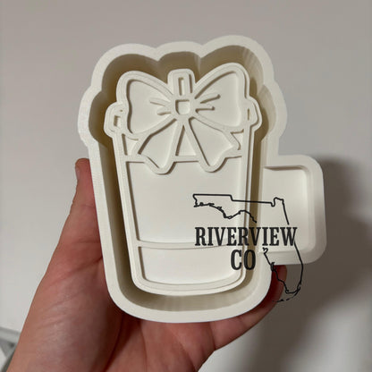 Blank iced coffee Togo cup with cute girly bow car freshie mold ! perfect to add a little circle cardstock photo to !